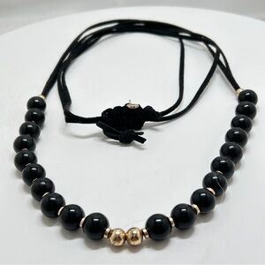 Vida, Black And Gold Beaded Necklace, Short Or Long, Adjustable